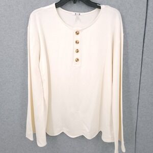 Three Dots Crystal Bell Long Sleeve Button Crystal Top Tee Womens Size XL NWT